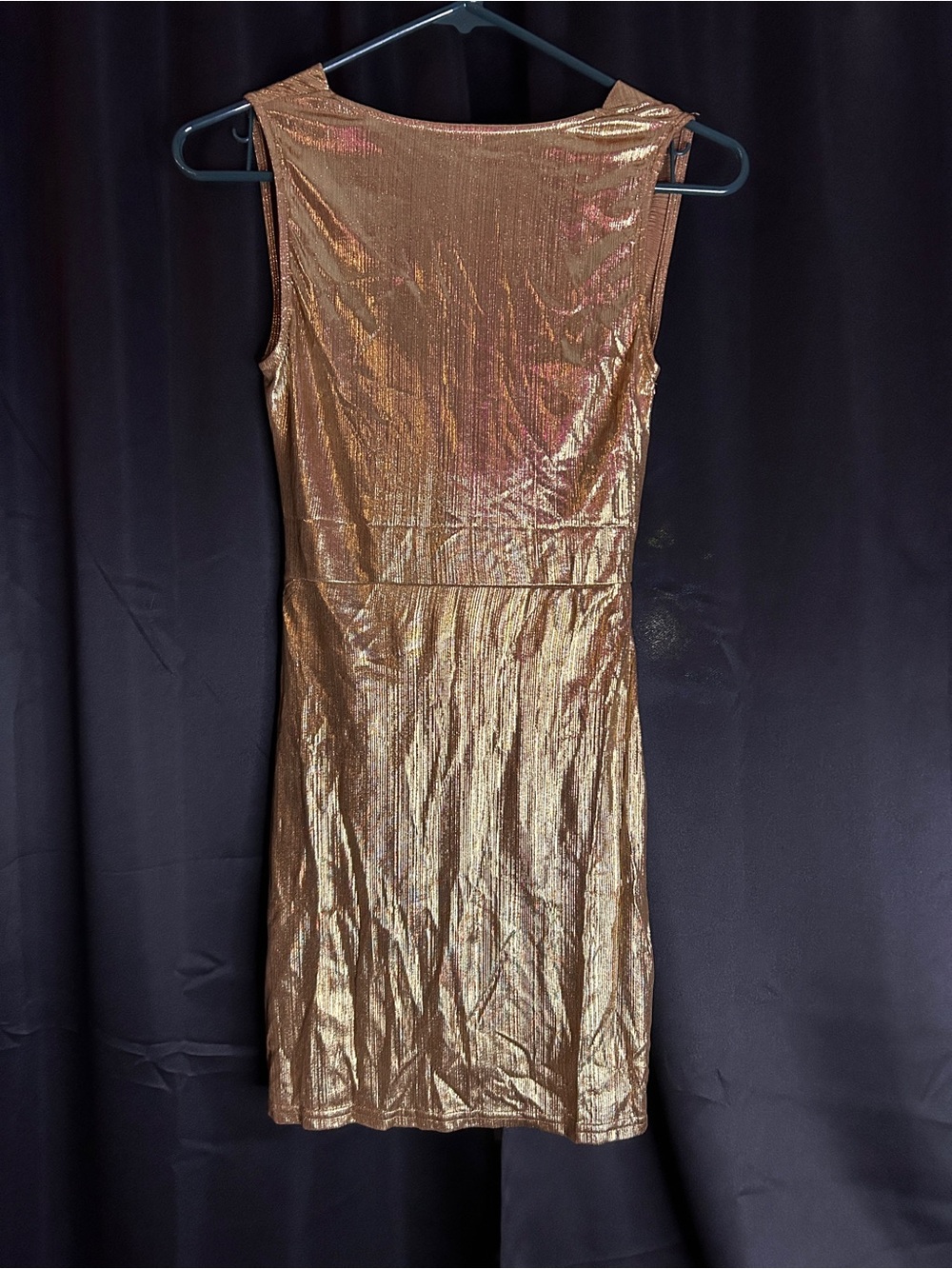 Cider Metallic Gold Ruched V-Neck Mini Dress - Picture 3 of 5